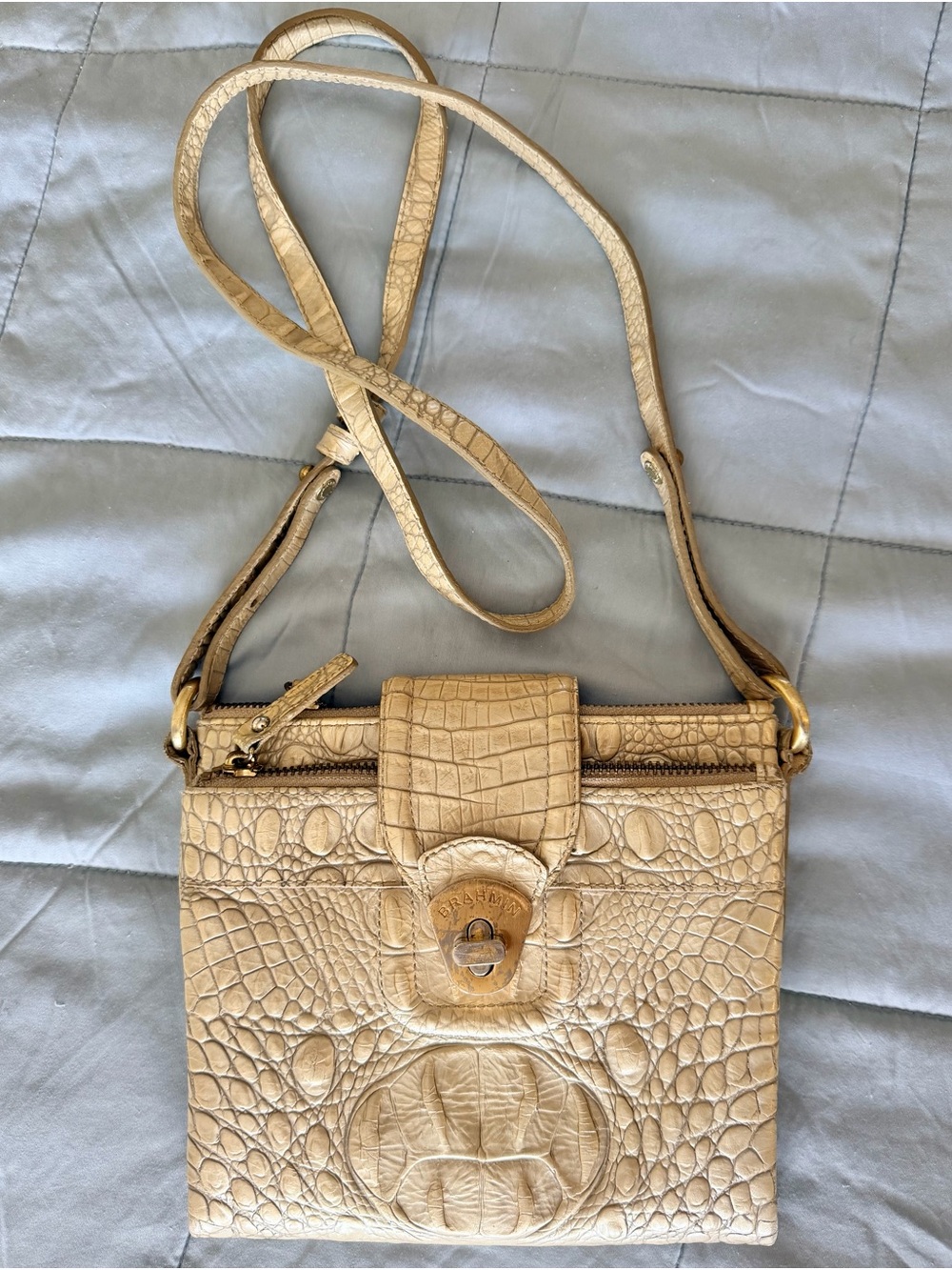 Brahmin Oyster Croc-Embossed Leather Crossbody Bag